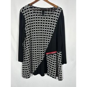 Ali Miles Geo Tunic Top Size 2X Asymmetric Artsy Lagenlook Statement Brunch